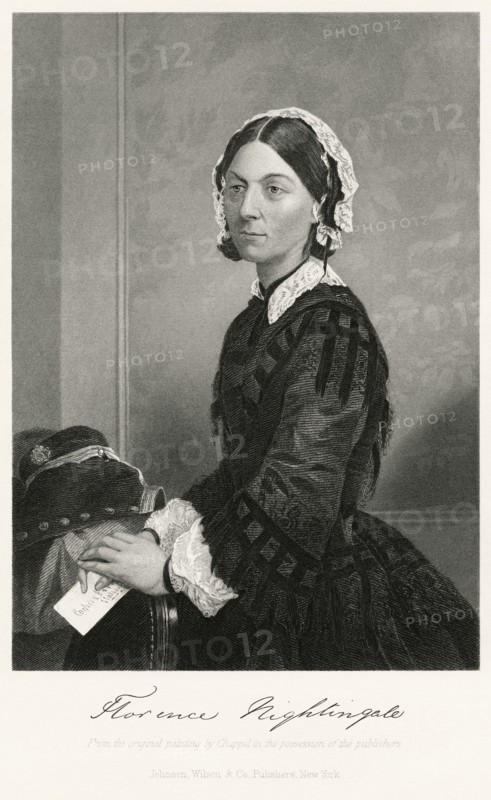 Florence Nightingale (1820-1910), English Nurse, Founder of Modern Nursing, Half-Length Portrait, Steel Engraving, Portrait Gallery of Eminent Men and Women of Europe and America by Evert A. Duyckinck, Published by Henry J. Johnson, Johnson, Wilson & Company, New York, 1873