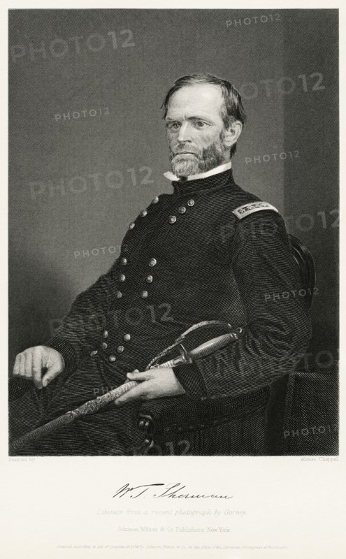 William Tecumseh Sherman (1820-1891), Union General During American Civil War, Seated Portrait, Steel Engraving, Portrait Gallery of Eminent Men and Women of Europe and America by Evert A. Duyckinck, Published by Henry J. Johnson, Johnson, Wilson & Company, New York, 1873