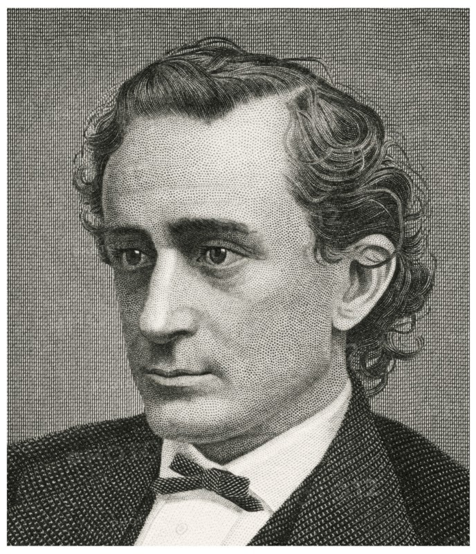 Edwin Booth (1833-93), American Actor, Head and Shoulders Portrait, Steel Engraving, Portrait Gallery of Eminent Men and Women of Europe and America by Evert A. Duyckinck, Published by Henry J. Johnson, Johnson, Wilson & Company, New York, 1873