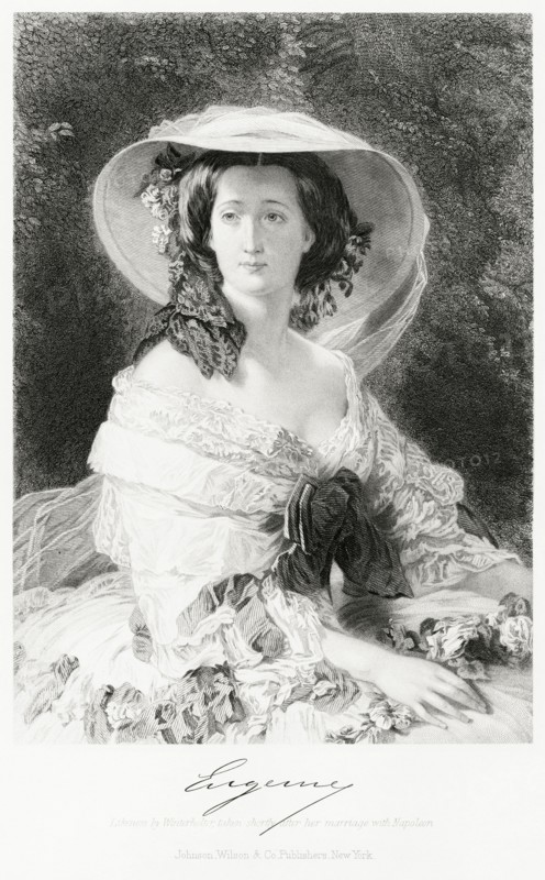 Eugénie de Montijo (1826-1920), Last Empress of France as Wife of Napoleon III, Seated Portrait, Steel Engraving, Portrait Gallery of Eminent Men and Women of Europe and America by Evert A. Duyckinck, Published by Henry J. Johnson, Johnson, Wilson & Company, New York, 1873