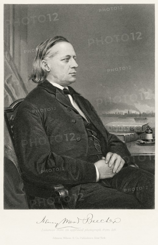Henry Ward Beecher (1813-87), American Congregational Minister, Orator, Abolitionist and Social Reformer, seated Portrait, Steel Engraving, Portrait Gallery of Eminent Men and Women of Europe and America by Evert A. Duyckinck, Published by Henry J. Johnson, Johnson, Wilson & Company, New York, 1873