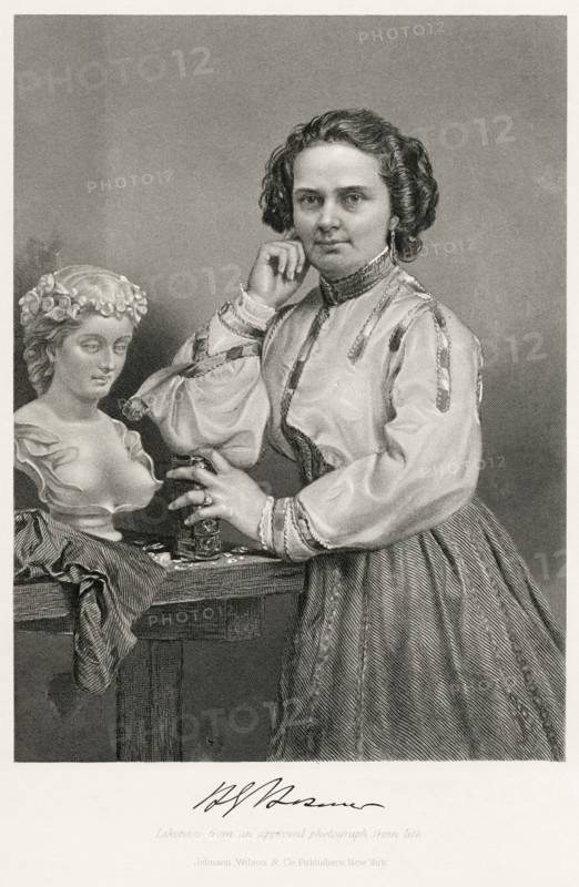 Harriet Hosmer (1830-1908), American Neoclassical Sculptor, Three-Quarter Length Portrait, Steel Engraving, Portrait Gallery of Eminent Men and Women of Europe and America by Evert A. Duyckinck, Published by Henry J. Johnson, Johnson, Wilson & Company, New York, 1873