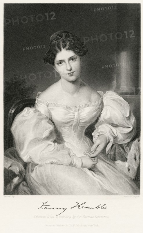 Frances Anne "Fanny" Kemble (1809-93), British Actress, Seated Portrait, Steel Engraving, Portrait Gallery of Eminent Men and Women of Europe and America by Evert A. Duyckinck, Published by Henry J. Johnson, Johnson, Wilson & Company, New York, 1873