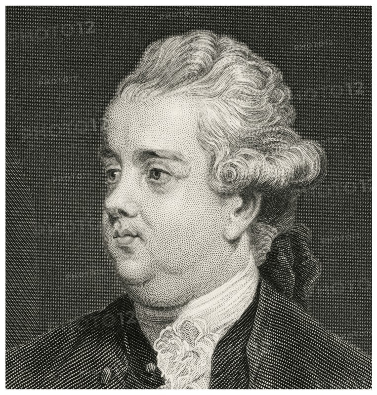 Edward Gibbon (1737-94), English Historian, Writer and Member of Parliament, Head and Shoulders Portrait, Steel Engraving, Portrait Gallery of Eminent Men and Women of Europe and America by Evert A. Duyckinck, Published by Henry J. Johnson, Johnson, Wilson & Company, New York, 1873