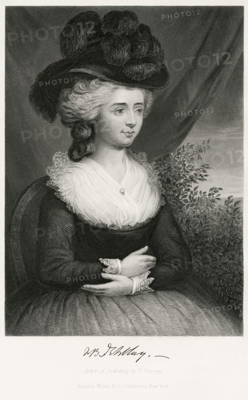 Frances Burney (1752-1840), also known as Madame d'Arblay, English Satirical Novelist and Playwright, Seated Portrait, Steel Engraving, Portrait Gallery of Eminent Men and Women of Europe and America by Evert A. Duyckinck, Published by Henry J. Johnson, Johnson, Wilson & Company, New York, 1873