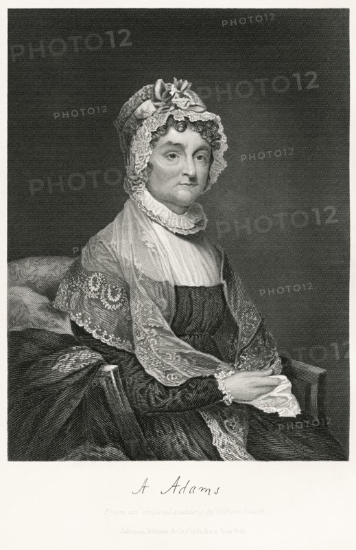 Abigail Adams (1744-1818), Wife of 2nd U.S. President John Adams and Mother of 6th U.S. President John Quincy Adams, Seated Portrait, Steel Engraving, Portrait Gallery of Eminent Men and Women of Europe and America by Evert A. Duyckinck, Published by Henry J. Johnson, Johnson, Wilson & Company, New York, 1873