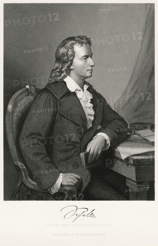 Freidrich Schiller (1759-1805), German Dramatist, Poet, and Literary Theorist, Seated Portrait, Steel Engraving, Portrait Gallery of Eminent Men and Women of Europe and America by Evert A. Duyckinck, Published by Henry J. Johnson, Johnson, Wilson & Company, New York, 1873