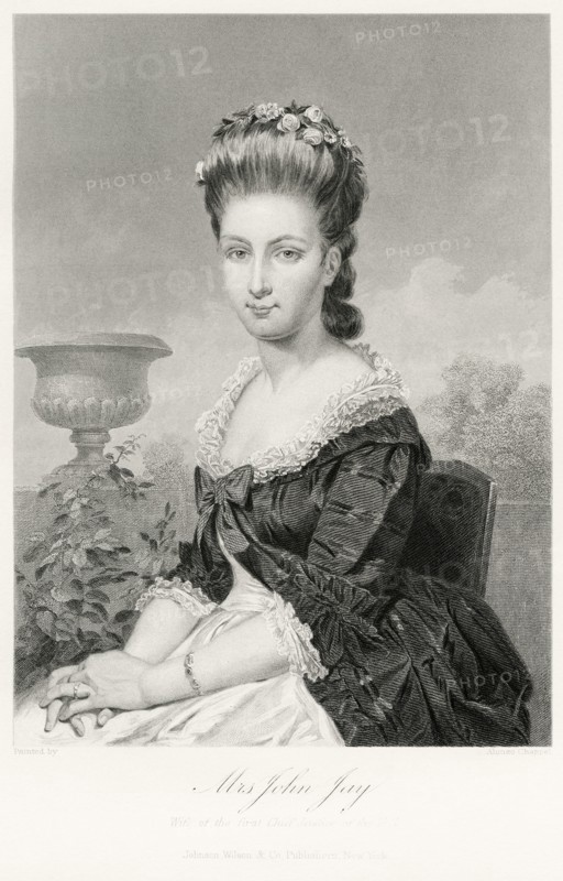 Sarah Van Brugh Livingston Jay (1756-1802), Wife of Founding Father John Jay, Seated Portrait, Steel Engraving, Portrait Gallery of Eminent Men and Women of Europe and America by Evert A. Duyckinck, Published by Henry J. Johnson, Johnson, Wilson & Company, New York, 1873