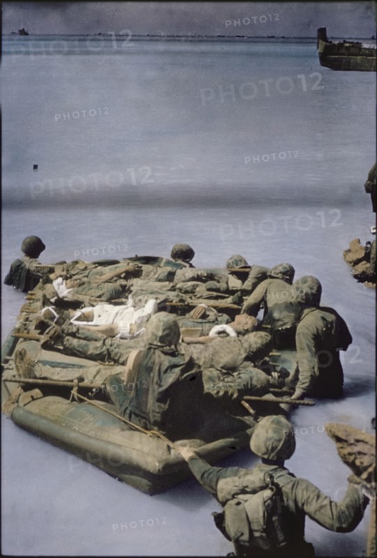 Wounded U.S. Marines on Raft being Transported to Ship, Battle of Tarawa, Tarawa Atoll, Gilbert Islands, November 1943