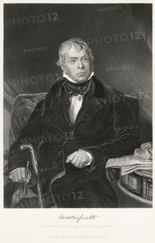Sir Walter Scott (1771-1832), 1st Baronet, Scottish Novelist, Poet, Historian and Biographer, Seated Portrait, Steel Engraving, Portrait Gallery of Eminent Men and Women of Europe and America by Evert A. Duyckinck, Published by Henry J. Johnson, Johnson, Wilson & Company, New York, 1873
