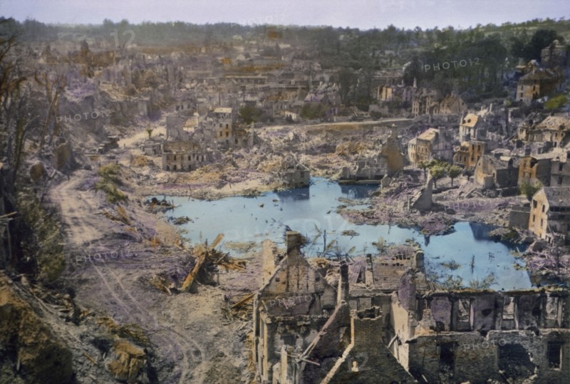 Town in Ruins after Allied Victory against Germans, Saint-Lo, France, July 1944