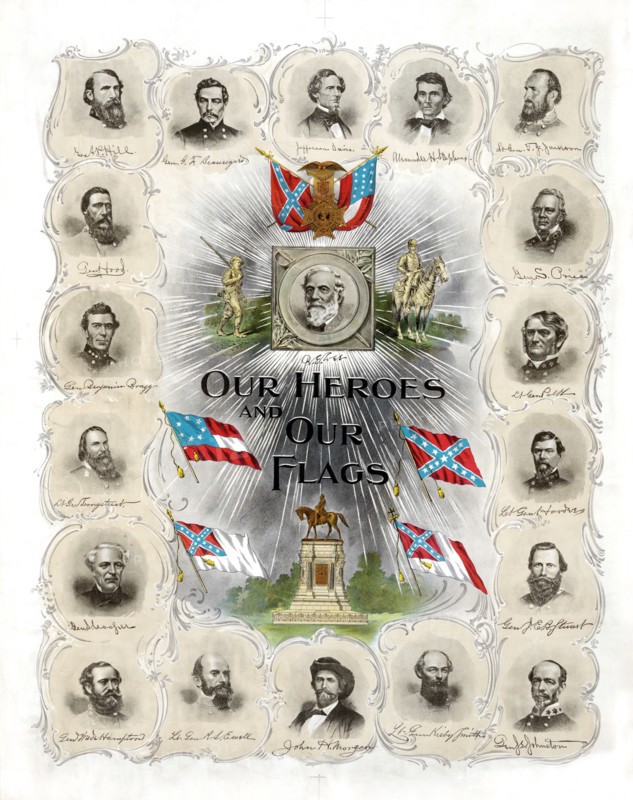 Our Heroes and our Flags, Confederate Memorial Print Published 30 years after the end of the American Civil War, Lithograph by G.H. Buek & Co., 1895