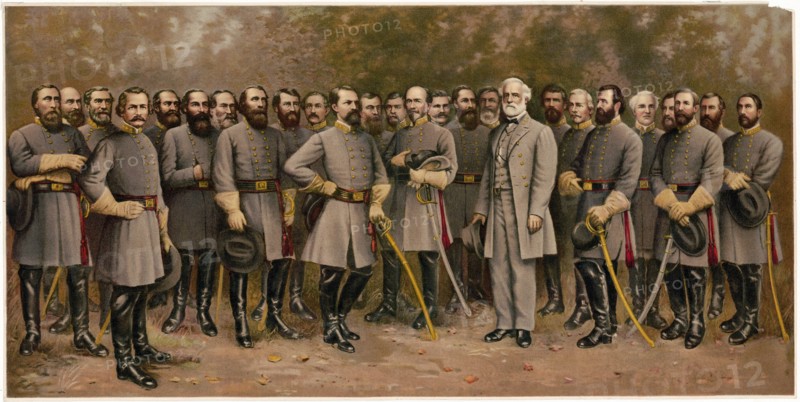 Robert E. Lee with his Generals, Group Portrait, Lithograph by William B. Matthews, 1907