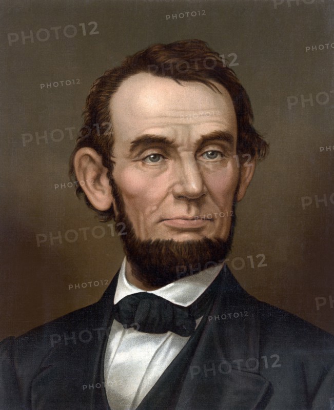 Abraham Lincoln (1812-65), 16th President of the United States, Head and Shoulders Portrait, Lithograph by Strobridge & Co., 1877