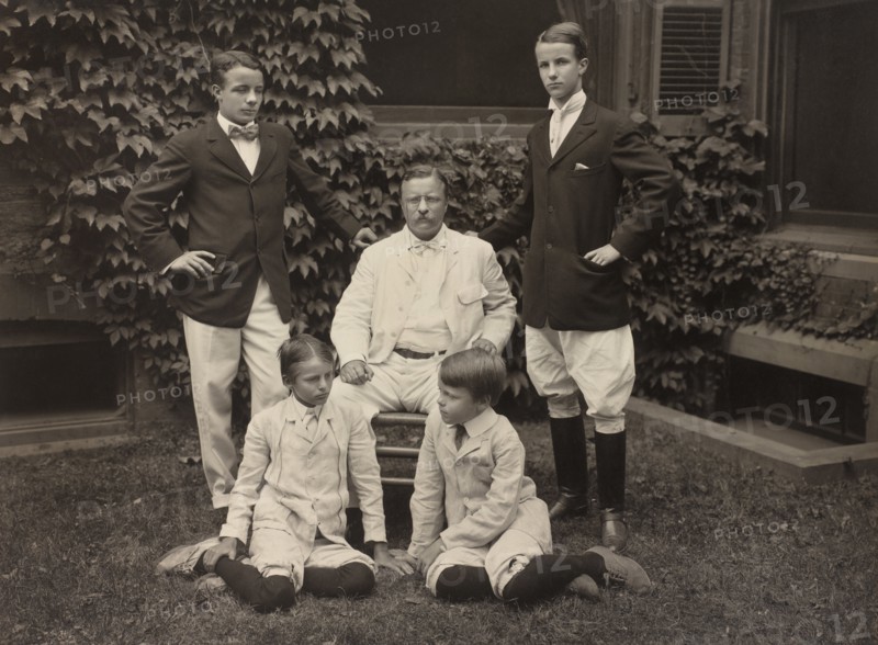 U.S. President Theodore Roosevelt Surrounded by his Four Sons, Full-length Portrait, Photograph by Pach Bros., 1907