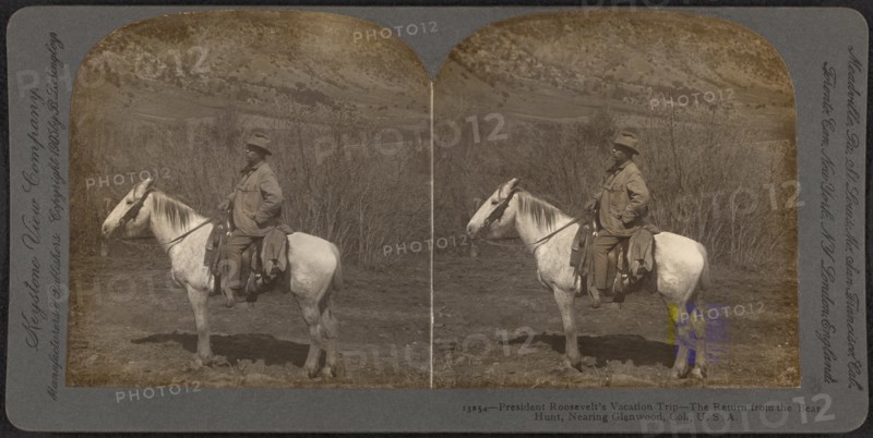 President Roosevelt's Vacation Trip, the Return from the Bear Hunt, nearing Glenwood, Col., USA, Stereo Card, Keystone View Company, 1905