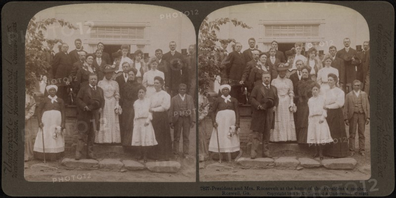 President and Mrs. Roosevelt at the home of the President's mother, Roswell, Ga., Stereo Card, Underwood & Underwood, 1905