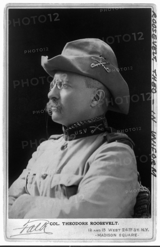 Col. Theodore Roosevelt, Head and Shoulders Portrait in Rough Riders Uniform, Photo by B.J. Falk, 1898