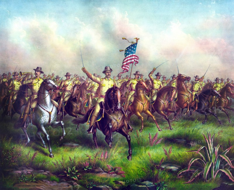 Rough Riders, Col. Theodore Roosevelt, U.S.V. Commander, Lithograph, Kurz & Allison, 1899
