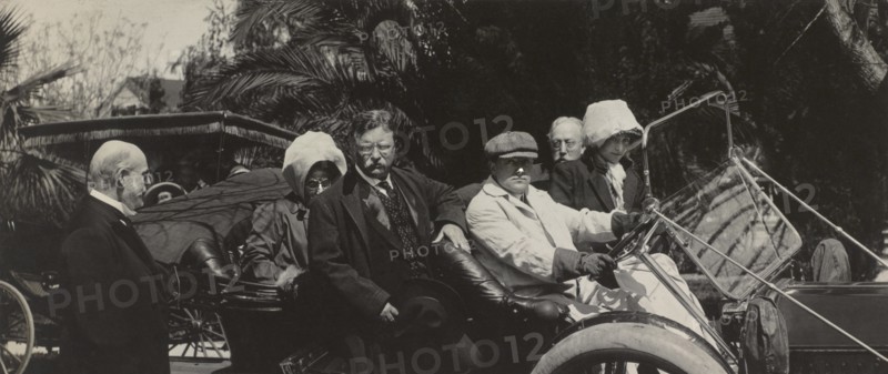 Theodore Roosevelt and others Disembarking from an Open Automobile, 1911