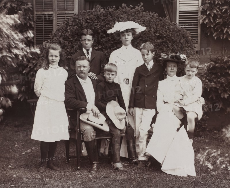 U.S. President Theodore Roosevelt and Wife Edith Surrounded by their Children, Full-length Portrait, Photograph by Pach Bros., 1907