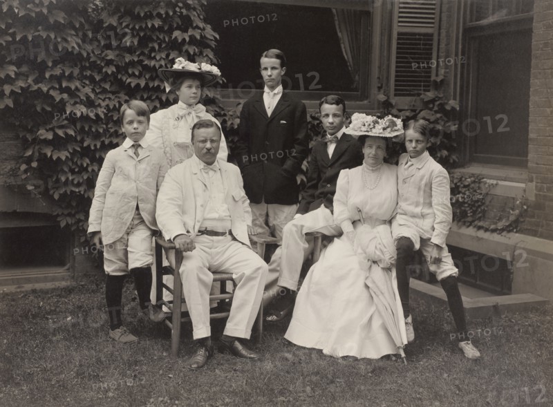 U.S. President Theodore Roosevelt and Wife Edith Surrounded by their Children, Full-length Portrait, Photograph by Pach Bros., 1907