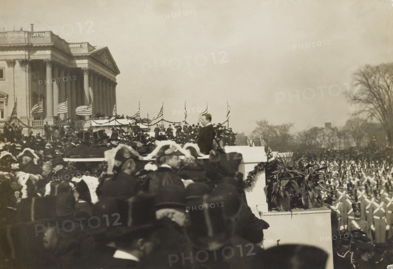 U.S. President Theodore Roosevelt Addressing crowd at his Inauguration, Washington, D.C., USA, March 4, 1905