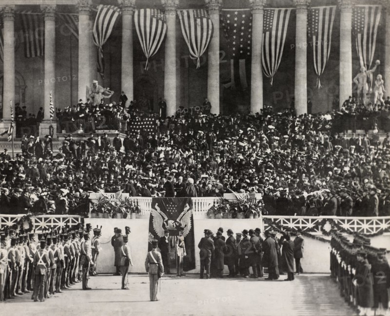 Theodore Roosevelt being sworn in as President of the United States by Chief Justice Melville Fuller, Washington, D.C., USA, March 4, 1905