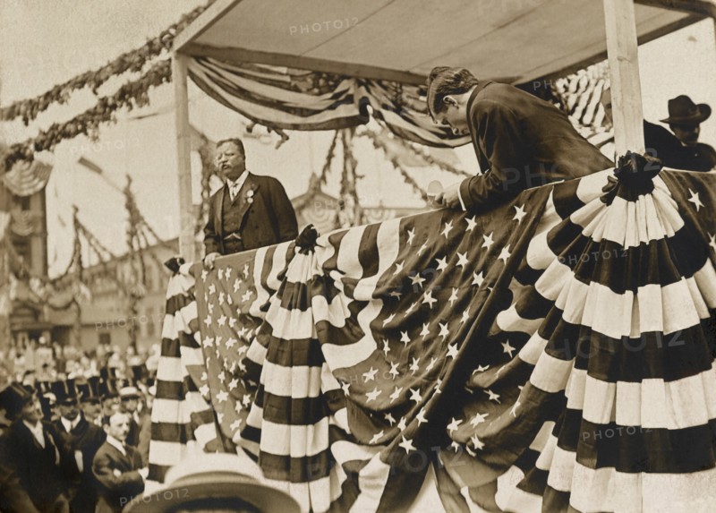 Theodore Roosevelt Standing on Platform during his Homecoming Reception after his trip Abroad, New York City, New York, USA, 1910