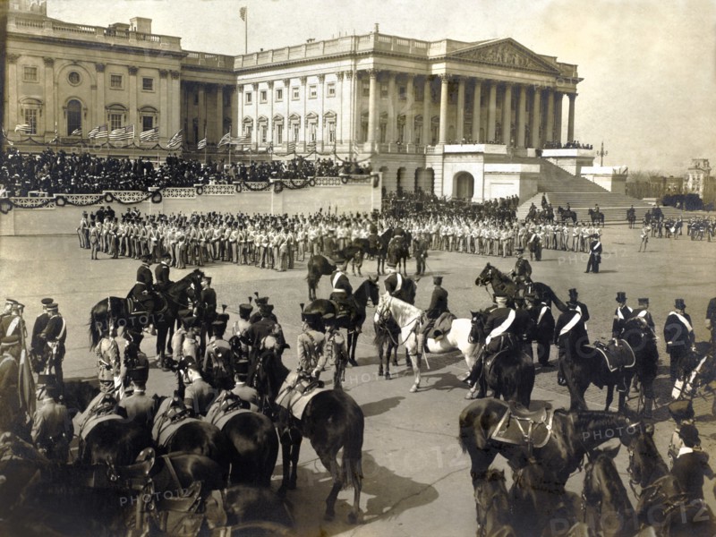 West Point Cadets in Dress Uniforms in Formation outside U.S. Capitol for Inauguration of President Theodore Roosevelt, Washington, D.C., USA, Photograph by George Grantham Bain, March 4, 1905