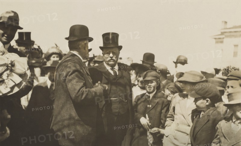 Theodore Roosevelt, Standing in Crowd while Campaigning for U.S. President, Nevada, USA, Photograph by Moore & Stone, June 1912