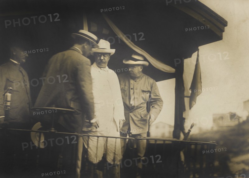 U.S. President Theodore Roosevelt Passing through Canal Zone on Train, Panama Canal, Photograph by William A. Fishbaugh, November 1906