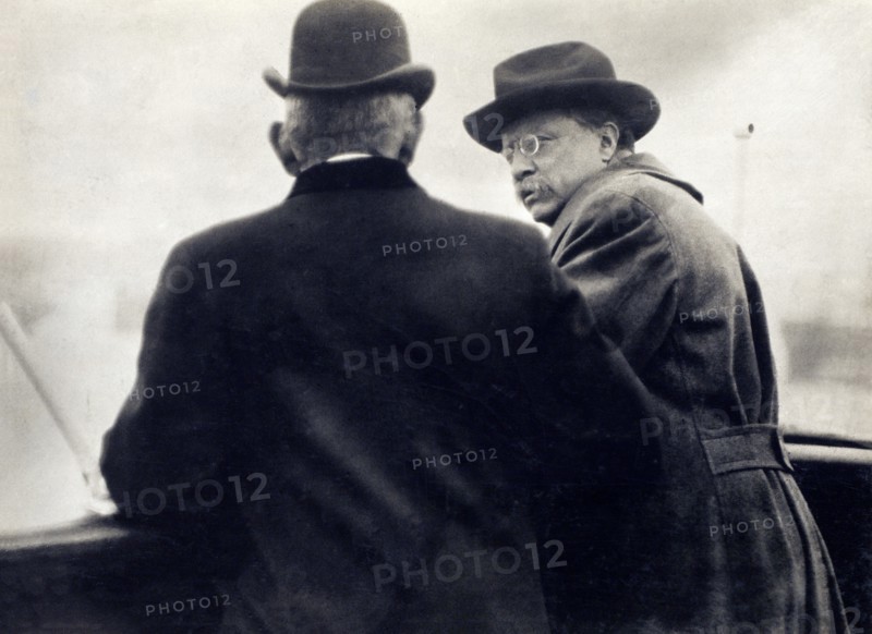 Former U.S. President Theodore Roosevelt, half-length Portrait with Richelieu, Head of Norwegian Merchant Marines, on Board Queen Maud, during Voyage from Elsinore to Copenhagen, American Press Association, May 1910