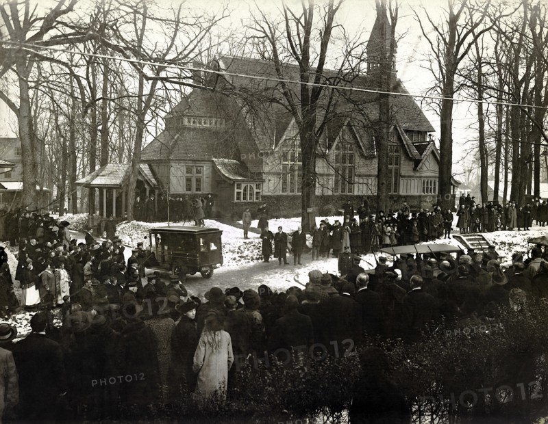 Group of People Gathered outside of Church for Funeral of Theodore Roosevelt, Oyster Bay, New York, USA, January 8, 1919