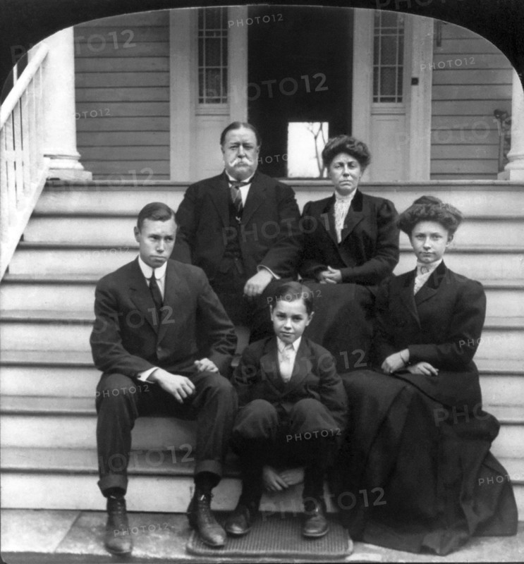 William Howard Taft (top left), wife Helen (top right), with Children (L-R) Robert, Charles and Helen, Stereo Card, Photograph by H.C. White Co., 1908