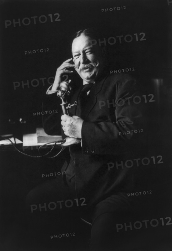 William Howard Taft, Three-Quarter Length Portrait on Telephone, Photograph by Harris & Ewing, 1908