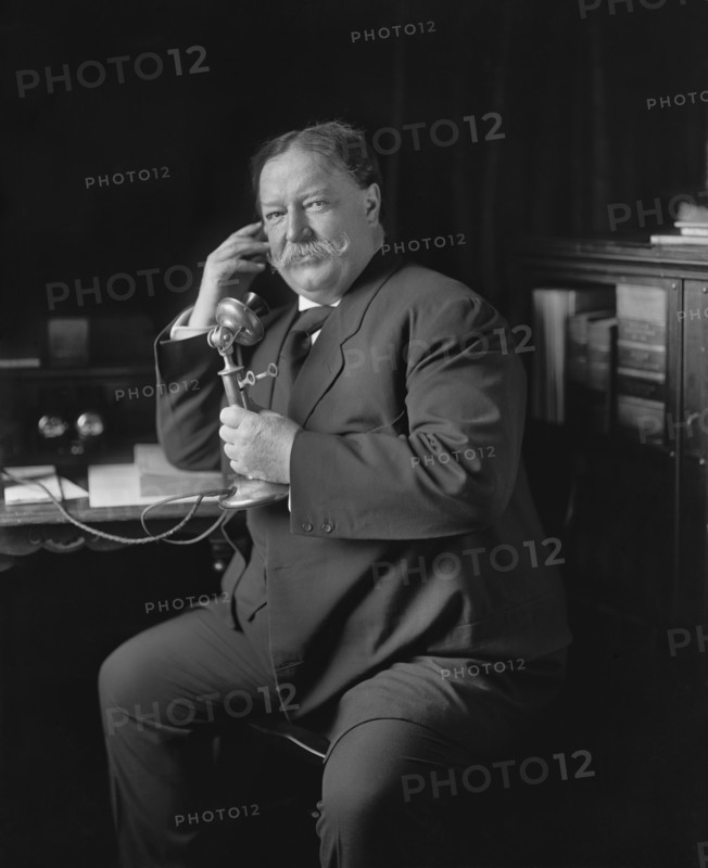 William Howard Taft Receiving Telephone Call from U.S. President Theodore Roosevelt informing him that he had been nominated as Republican Candidate for U.S. President, Photograph by George W. Harris, Harris & Ewing, June 1908