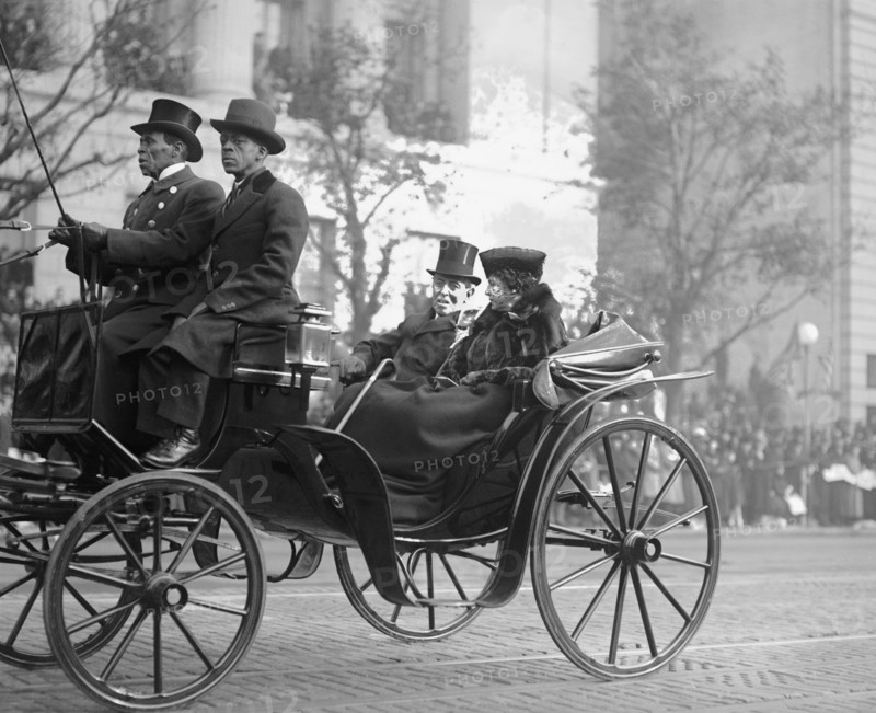 Former U.S President Woodrow Wilson and his Wife Edith Bolling Wilson Riding in Horse-drawn Carriage to Burial of Unknown Soldier, Armistice Day, Photograph by National Photo Company, November 11, 1921