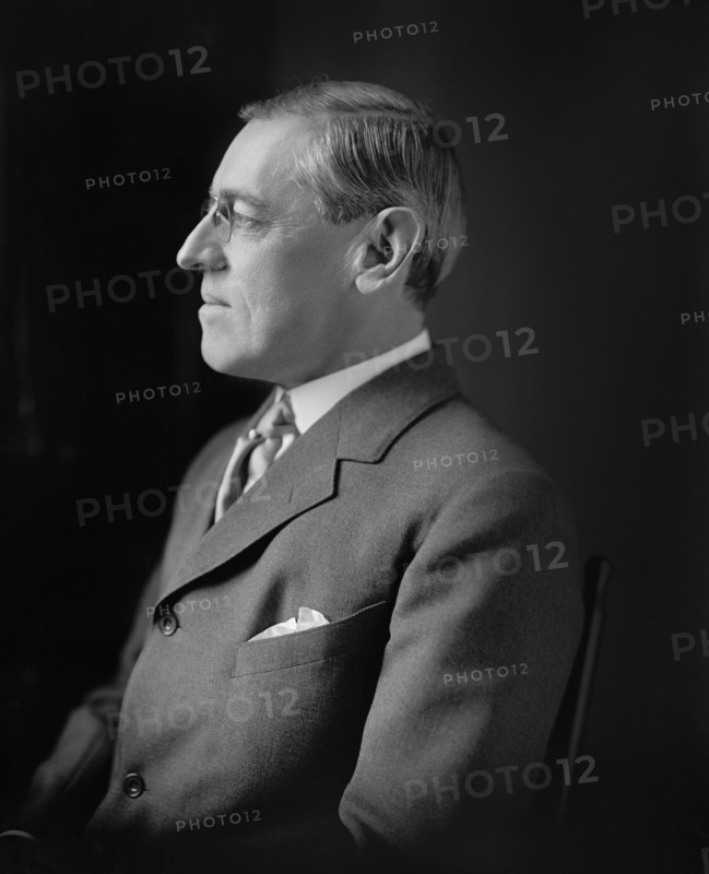 Woodrow Wilson (1856-1924) 28th President of the United States 1913-1921, Half-Length Profile Portrait, Photograph by Harris & Ewing, 1913-1917