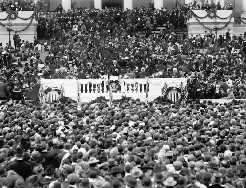 U.S. President Woodrow Wilson delivering his Inaugural Address, Washington, D.C., USA, Photograph by National Photo Company, March 4, 1913