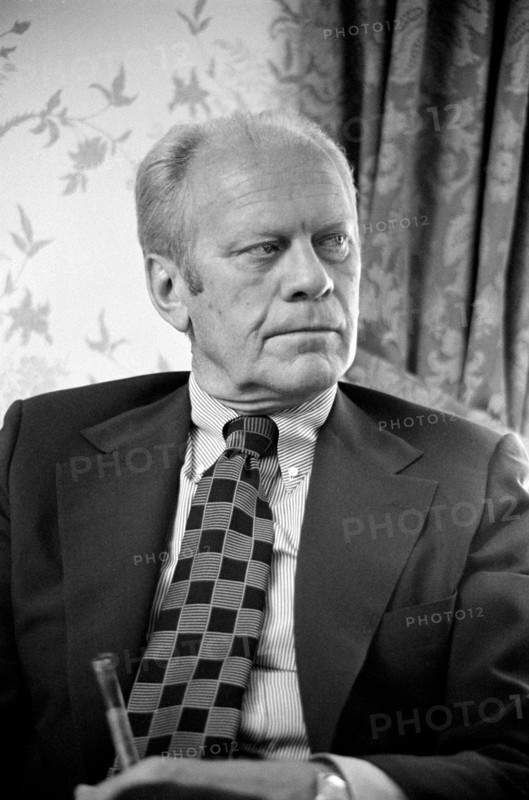 Former U.S. President Gerald Ford, Half-length Portrait during Interview, photograph by Thomas J. O'Halloran, June 1977