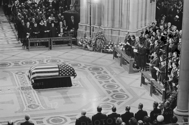 Funeral of Former U.S. President Dwight D. Eisenhower, Washington National Cathedral, Washington, D.C., USA, photographer Thomas J. O'Halloran, Warren K. Leffler, Marion S. Trikosko, March 30, 1969