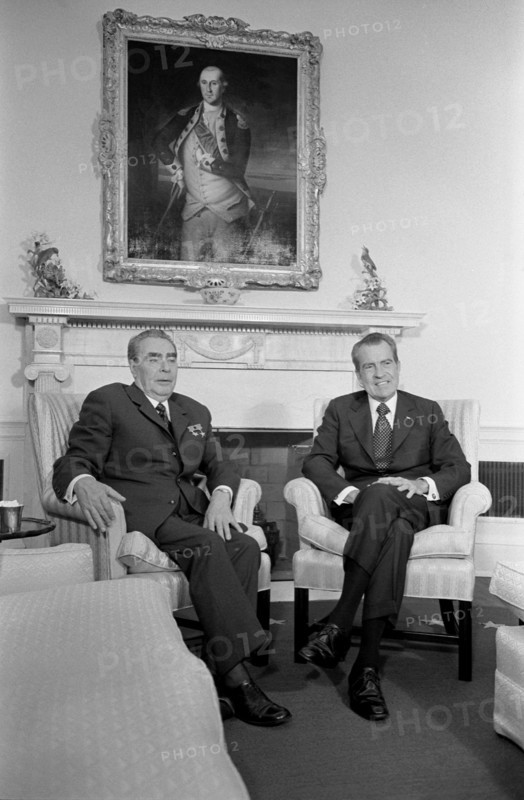 U.S. President Richard Nixon and Soviet Leader Leonid Brezhnev, Seated Portrait, White House, Washington, D.C., USA, photograph by Warren K. Leffler, June 18, 1973