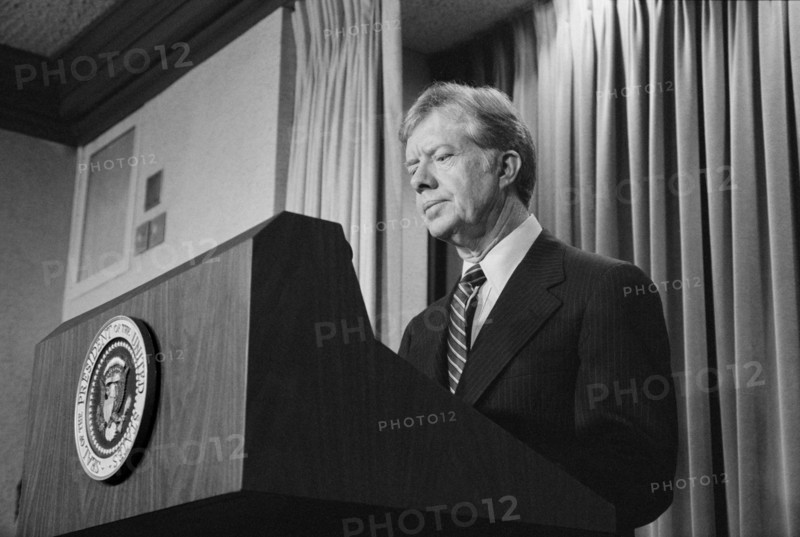 U.S. President Jimmy Carter announces new sanctions against Iran in retaliation for taking U.S. Hostages, Washington, D.C., USA, photograph by Marion S. Trikosko, April 7, 1980