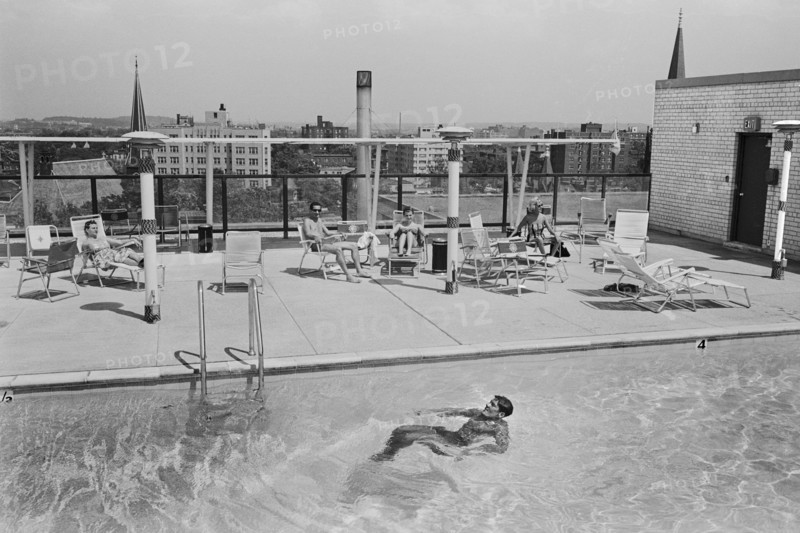 Group of Residents Enjoying Rooftop Pool at new Apartment Building "The Executive Apartments", Washington, D.C., USA, photograph by Thomas J. O'Halloran, 1962