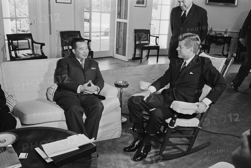 Laotian Prime Minister Souvanna Phouma with U.S. President John F. Kennedy, White House, Washington, D.C, USA, photograph by Marion S. Trikosko, July 27, 1962