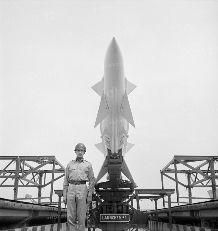 Army Soldier Standing Guard during Nike Missile Installation, Lorton, Virginia, USA, photograph by Thomas J. O'Halloran, May 1955