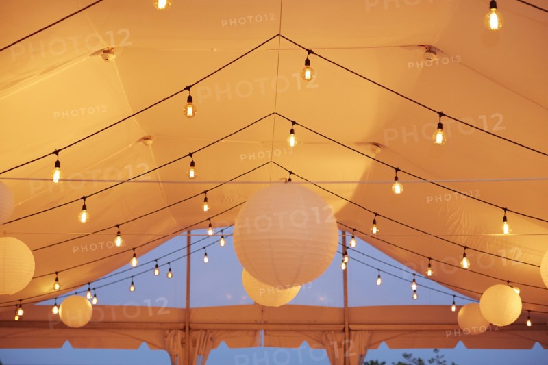 Lights and Paper Lanterns in Wedding Tent