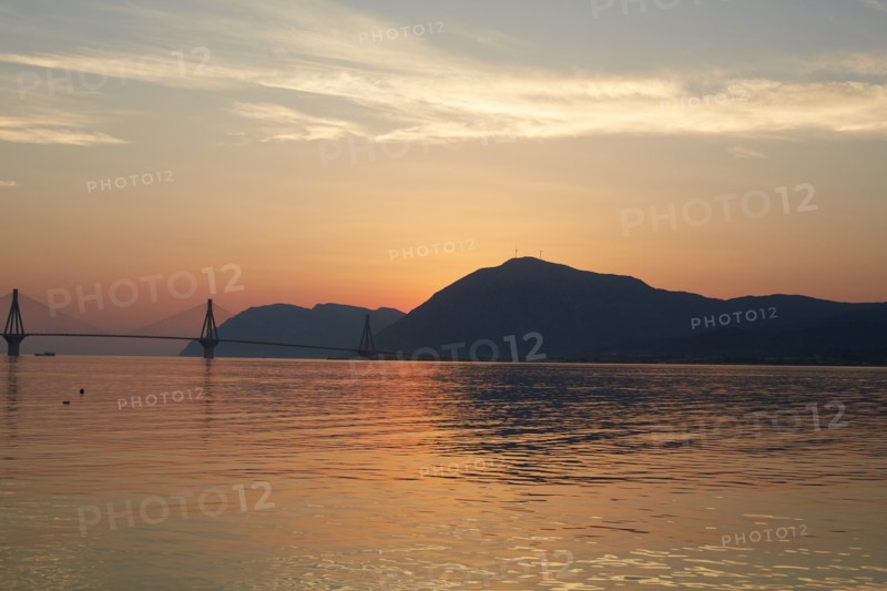 Rio–Antirrio Bridge at Sunset, Patras, Greece