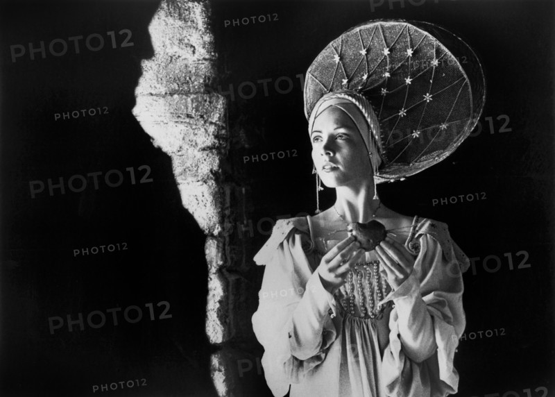 Deborah Fallender, on-set of the British Fantasy Film, "Jabberwocky", Python Films, Umbrella Films, Columbia-Warner Distributors, 1977